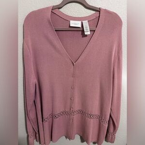 Liz Claiborne Woman cotton and rayon cardigan with crochet trim